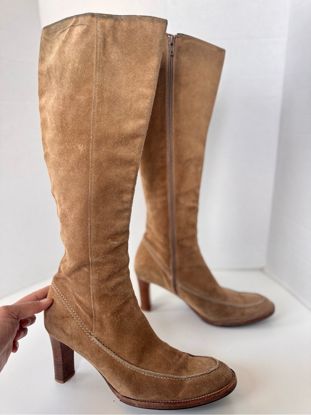vintage 90s ralph lauren blue label tan suede tall heel boots size 8 *Flaws